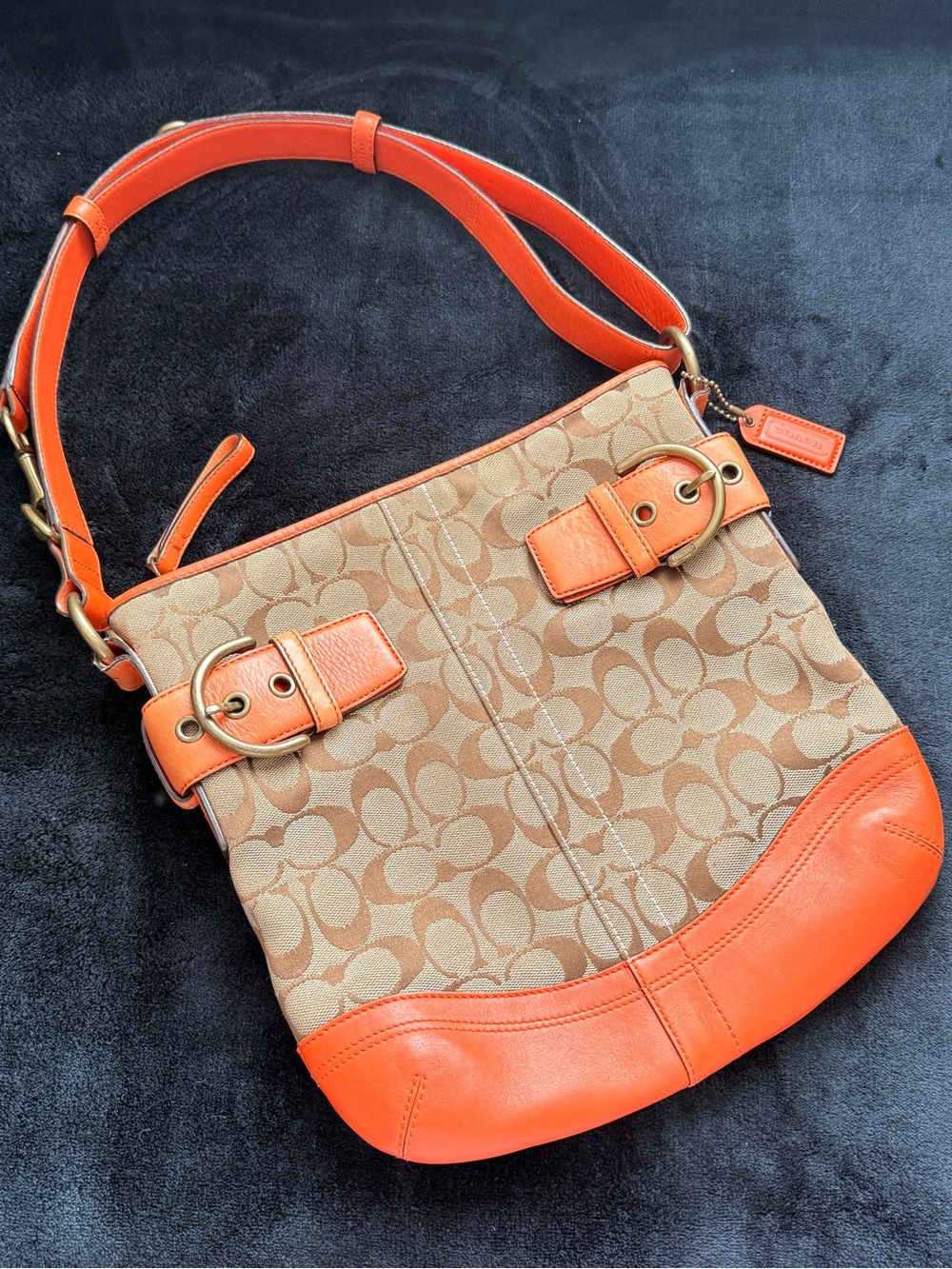 Coach 2006 Soho Signature C Monogram Canvas Leather Buckle Convertible Crossbody